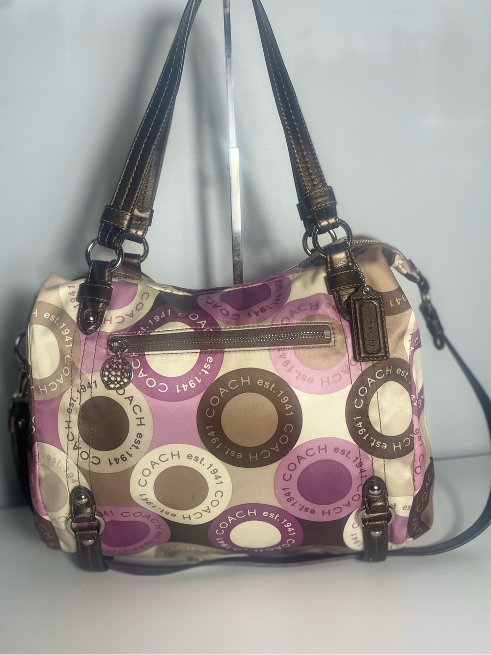 Authentic Coach Alexandra Snaphead Signature Print Sateen Satchel Y2K